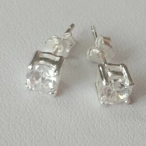 925 Sterling Silver Princess Cut Cubic Zirconia Stud Earrings